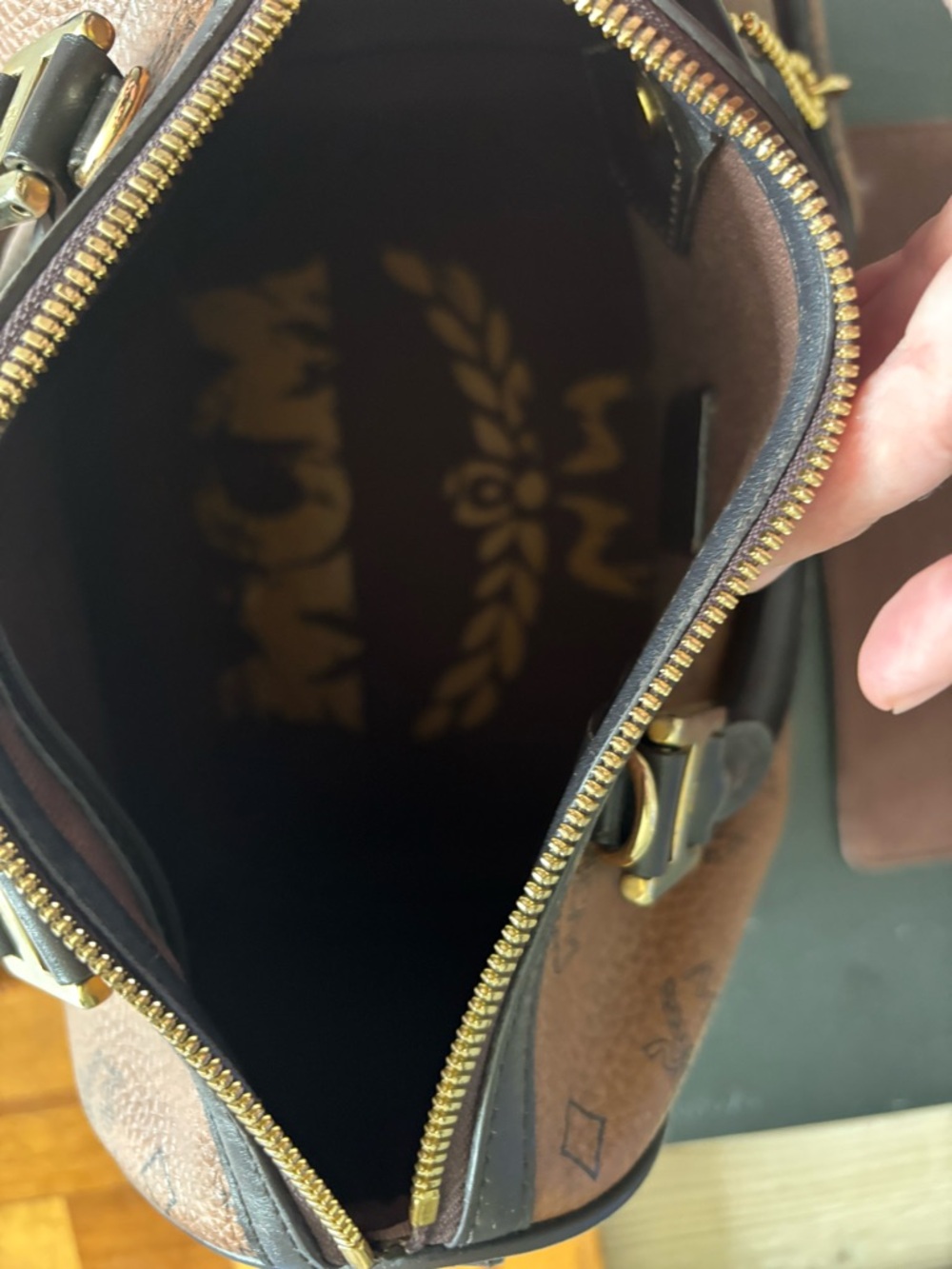 MCM Brown Visetos Satchel with Blue and Orange Stripe - Picture 9 of 13